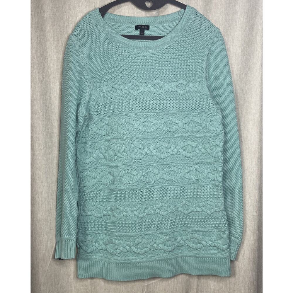 Talbots Women's Lightweight Knit Sweater Mint Green 100% Cotton Size Large
